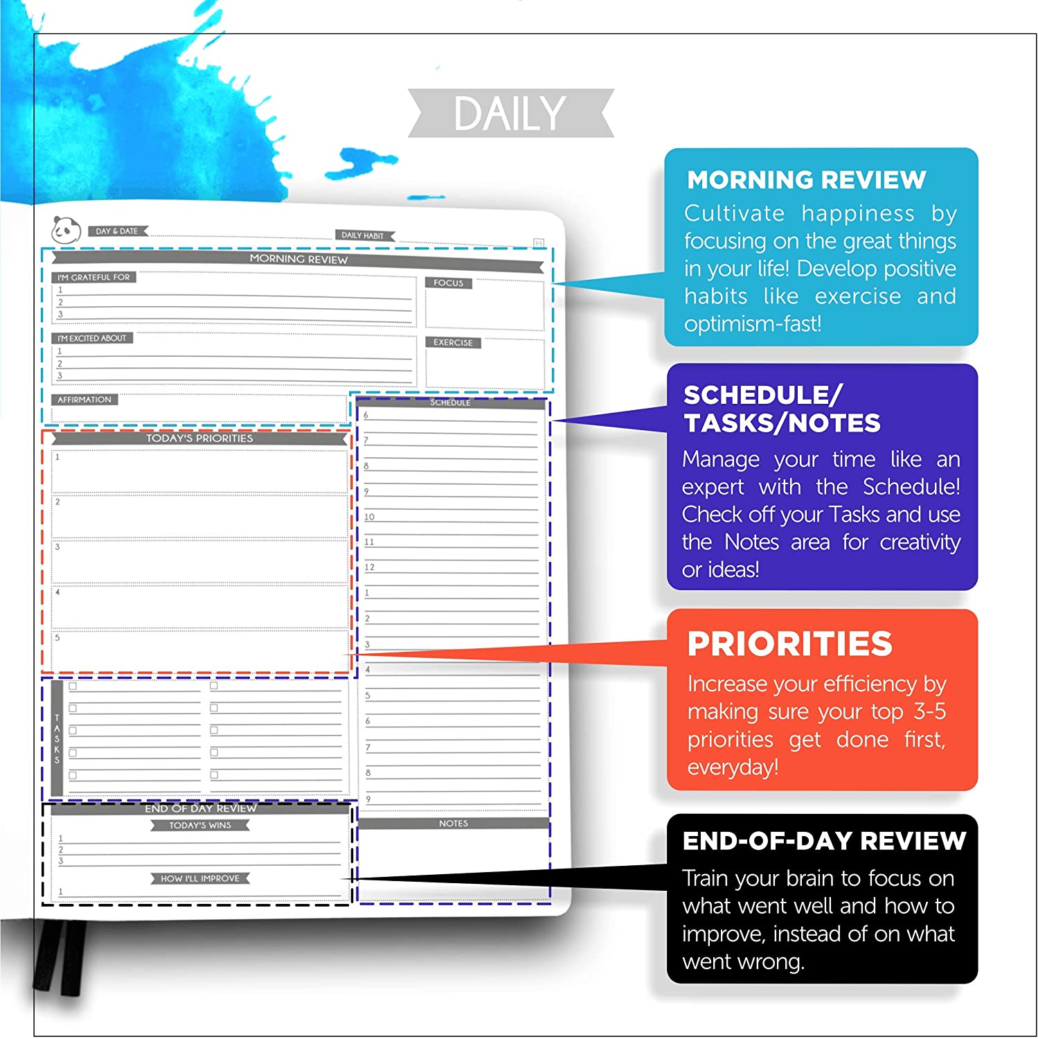 Panda Planner Pro - Best Daily Planner for Happiness & Productivity - 8.5 x 11" Softcover - Undated Day Planner - Guaranteed to Get You Organized - Gratitude & Goals 6 Month Journal (Black) - Image 2